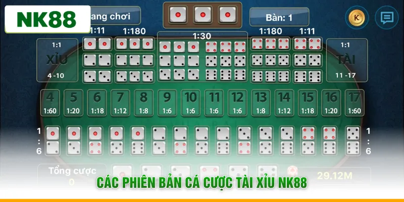 Các phiên bản cá cược tài xỉu NK88