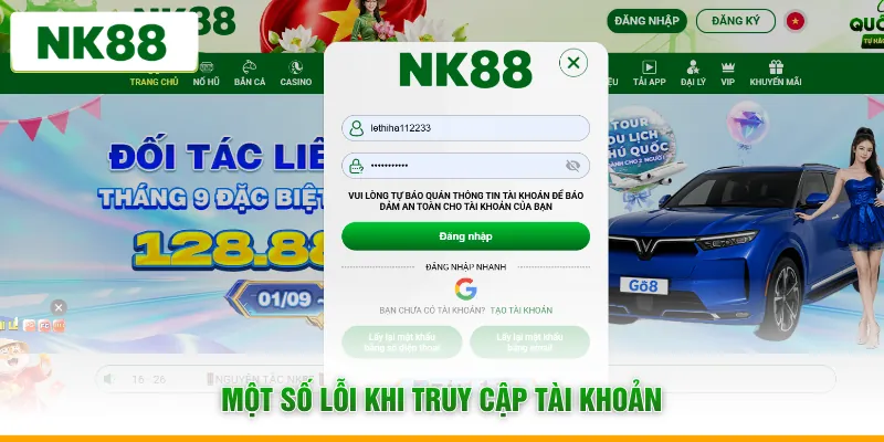 Một số lỗi mà có thể bạn sẽ gặp phải khi truy cập tài khoản